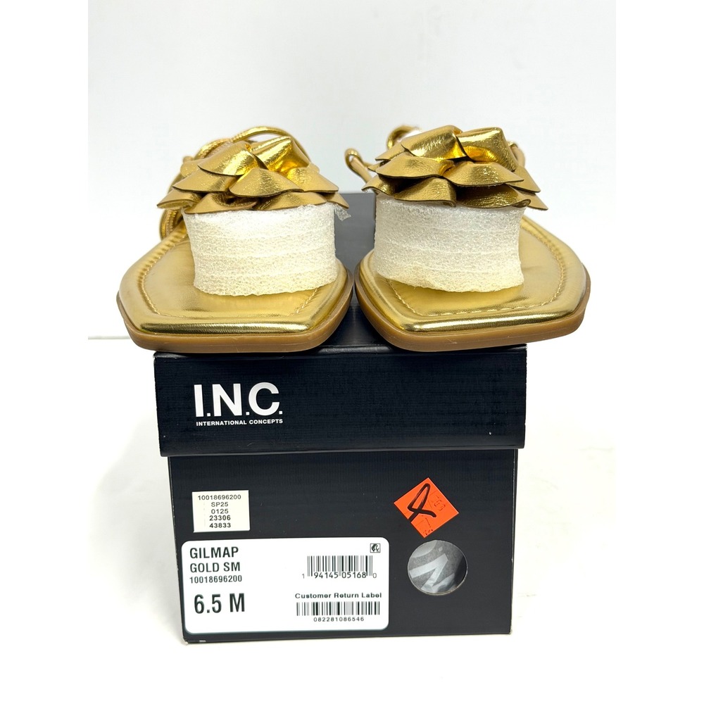 I.N.C Gilmap Gold Flower Flat Sandal Strappy Lace Up Size 6.5M NWT/BOX